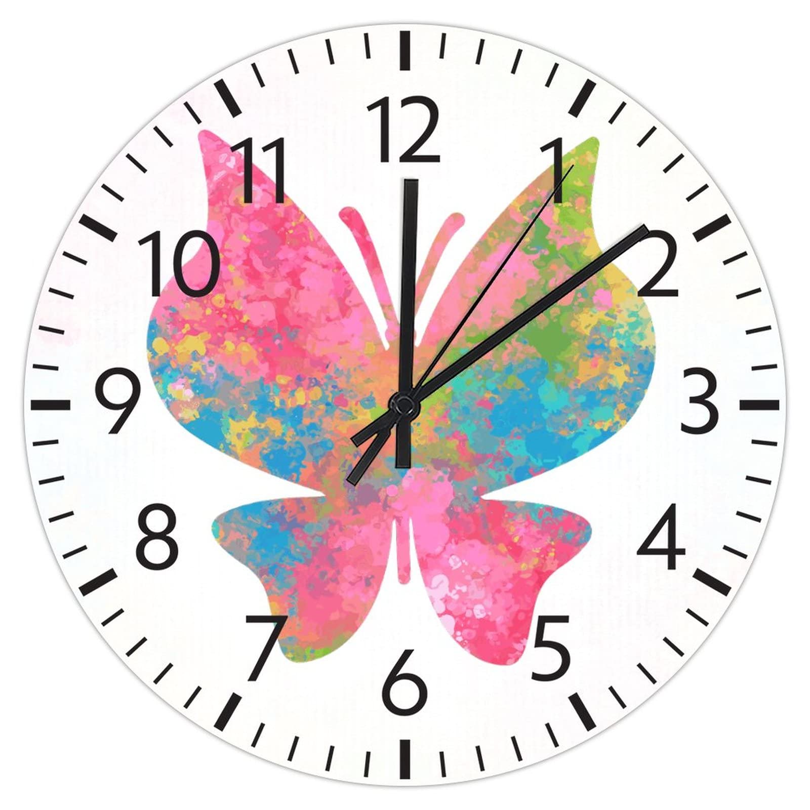 Horloge murale ronde en PVC papillon 30 cm silencieuse pour salon