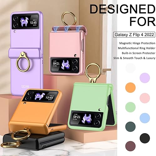 Miniatura 2 de Miimall Funda para Samsung Galaxy Z Flip 4 con soporte de anillo, funda para Galaxy Z Flip 4 con protección magnética de bisagra + protector de