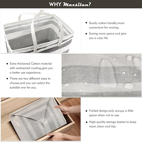 Miniatura 5 de Paquete de 2 cestas de lavandería independientes de 120L con asa extendida, plegable, impermeable, grande, de algodón, cesta de almacenamiento,