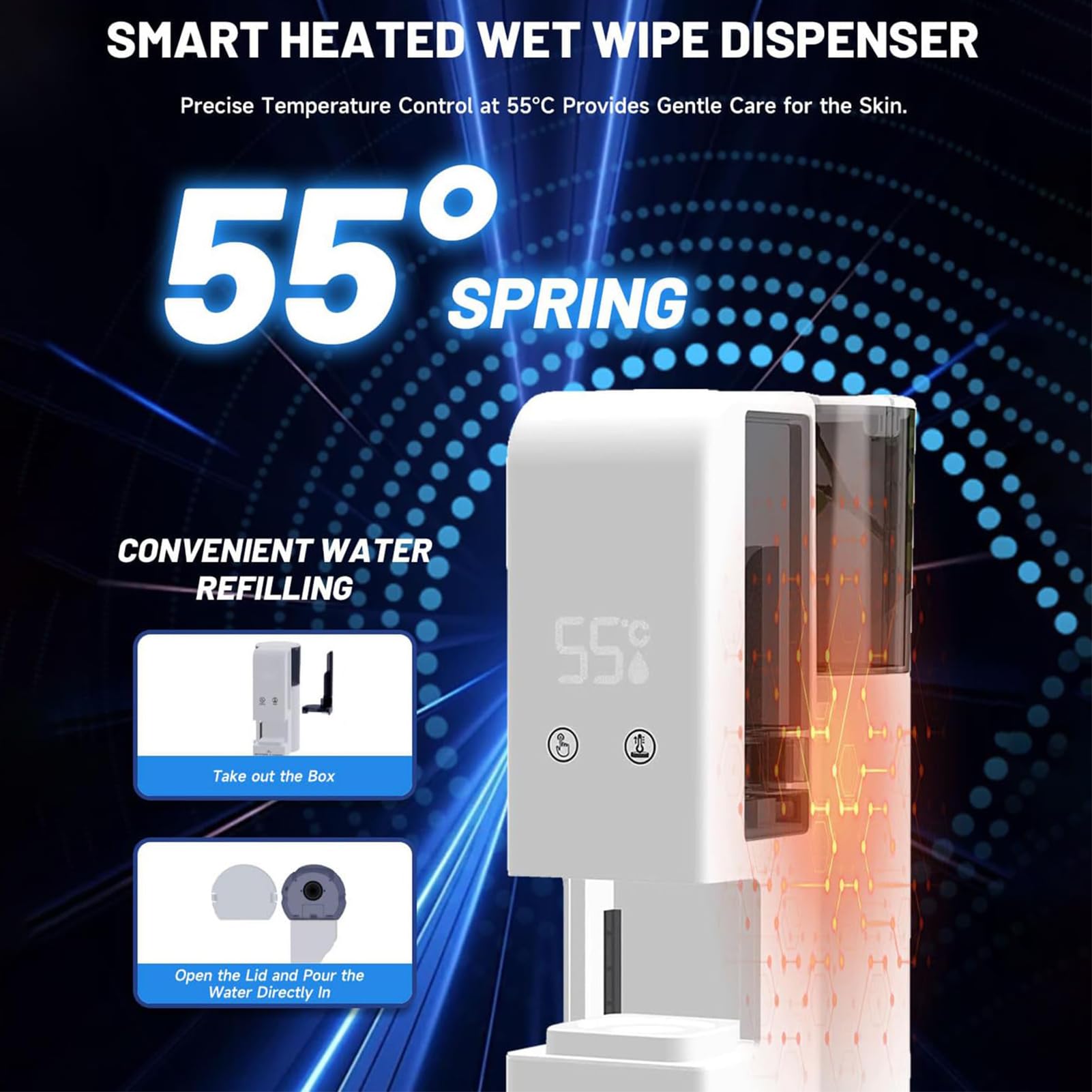 Automatischer Handtuchwärmer, 5 Sekunden, schnelle Heizung, 55 °C konstante Temperatur, 500 ml Tank, intelligent, tragbar für Spa, Salon, Badezimmer