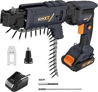 20V Drywall Screw Gun Brushless, MAXXT Cordless Lithium-Ion Brushless Self Feeding Drywall Screwdriver Autofeed 5000RPM with Collated Drywall Attachment(Included 2.0Ah Battery and Charger)