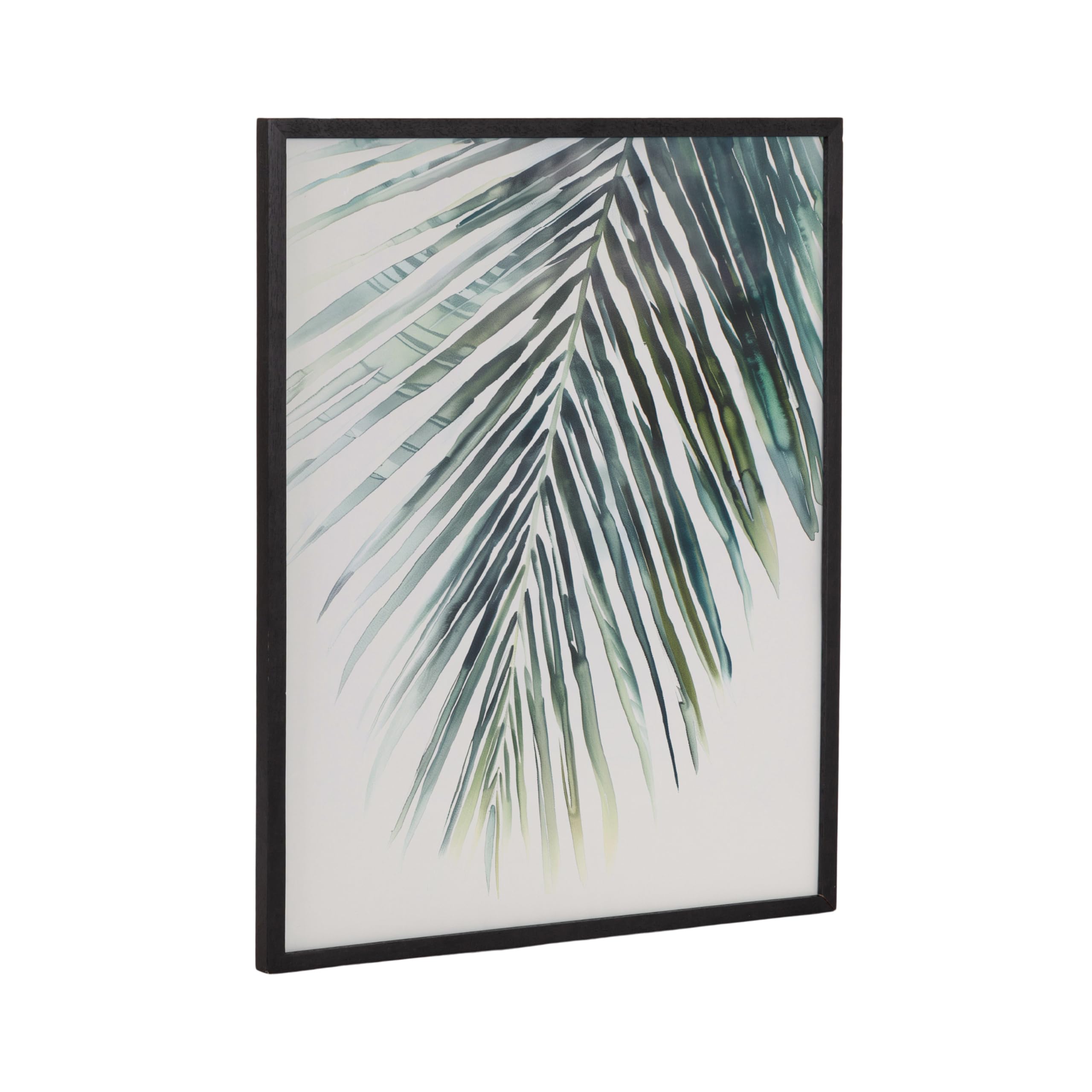 Kate and Laurel Tropical Modern Botanical Palm Framed Wall Art by The Creative Bunch Studio, 16x20 Black, Soft Palm Frond Art for Wall