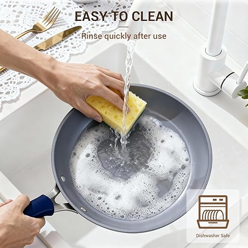 Miniatura 4 de Ammeloo Juego de utensilios de cocina de cerámica acanalada de 15 piezas, juego de ollas y sartenes antiadherentes, listo para inducción, juego de