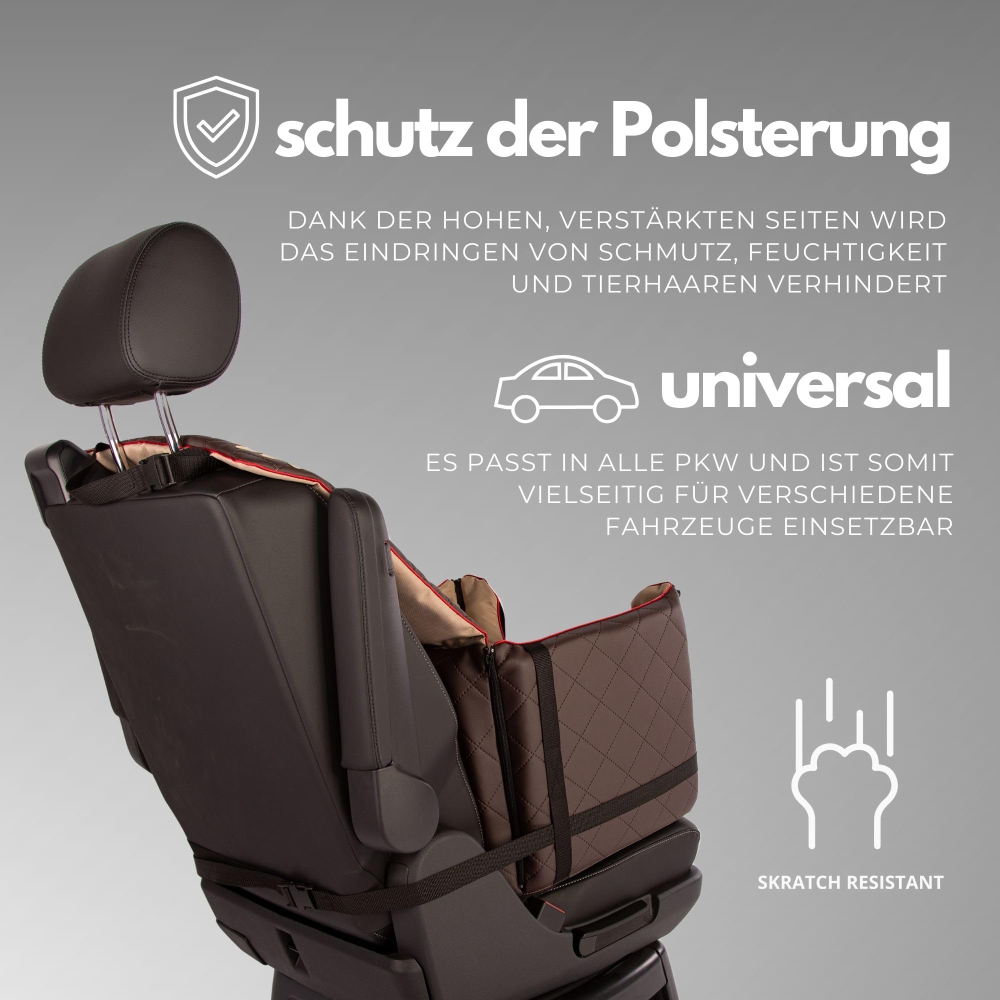 Golden Dog - Transportín para perro con cinturón de seguridad M-52 x 44 x 33 cm - Piel sintética para asiento de coche para perro, resistente al agua, asiento del copiloto, caja para perros, plegable,