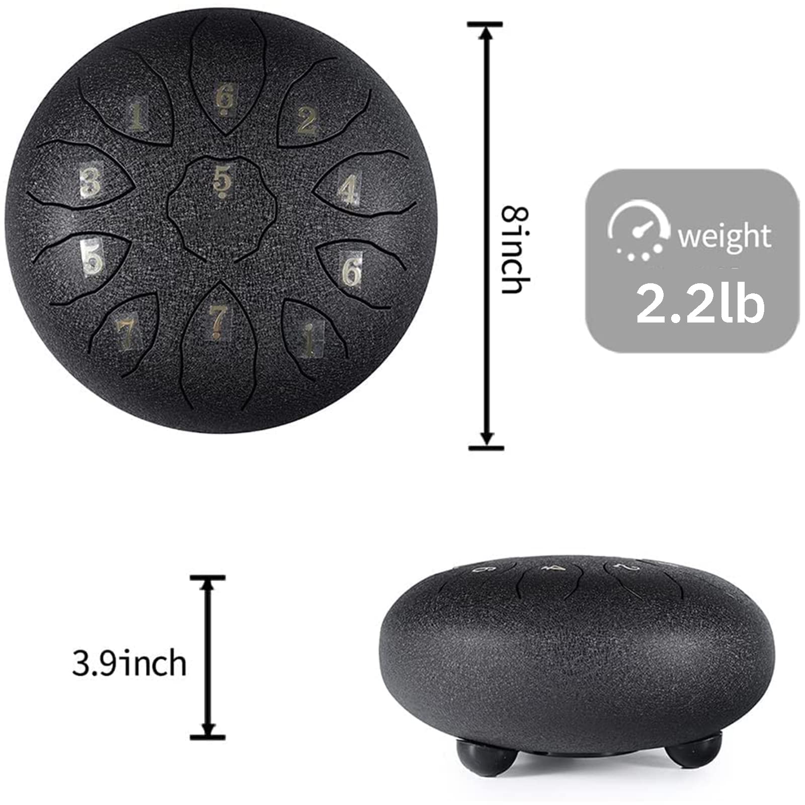 Tambor Handpan Drum De 8 Pulgadas Y 11 Tonos Tambor De Lengüeta De Acero Instrumento De Percusión Tambores De Hendidura con Bastones Y Bolsa De Viaje para Yoga Meditación