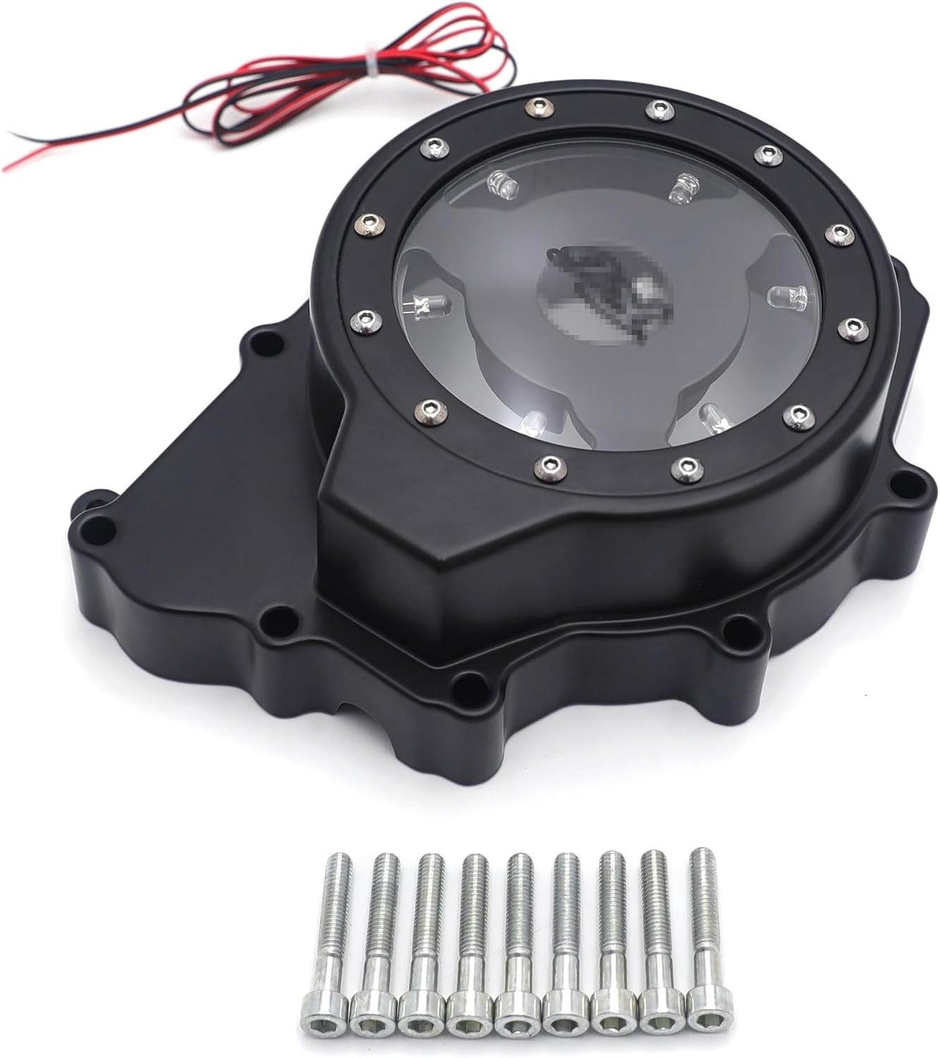 SKULL PIVOT- White Led Black "R6" Stator Engine Cover With Gasket See Through Generator Cover Compatible with Yamah 2003-2006 YZF-R6 2006 YZF-R6S Motorcycle Bike