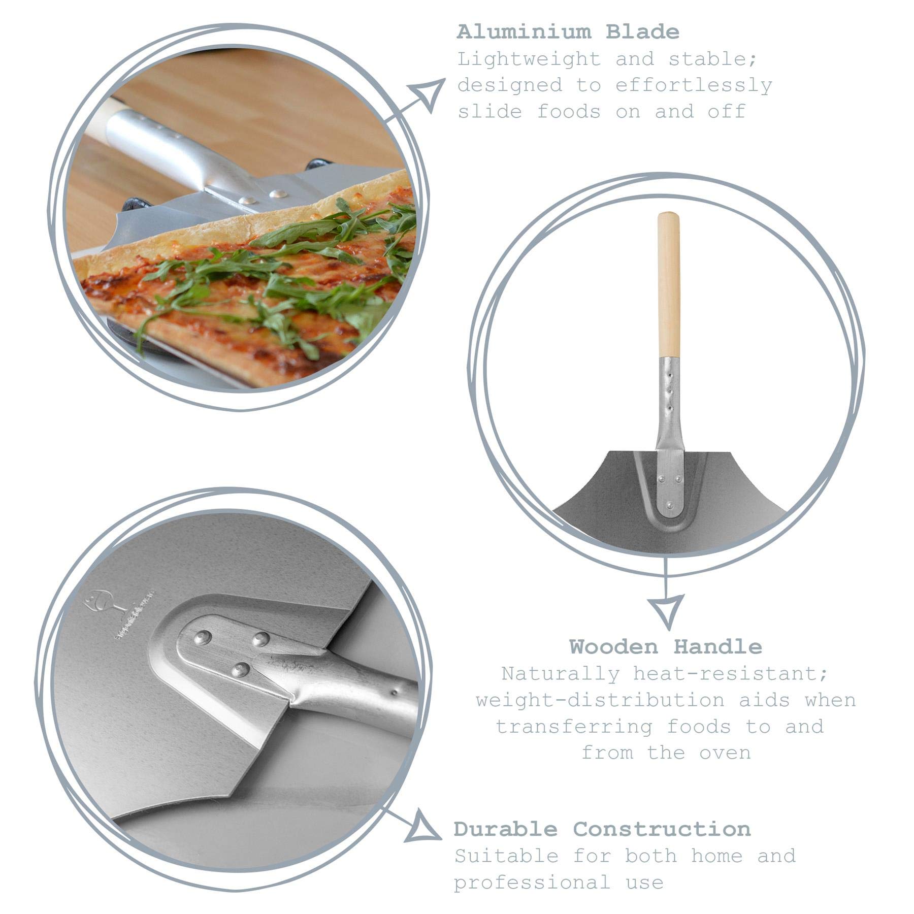 12 x 14 Inch Aluminium Pizza Peel with 10 Inch Wooden Handle Outdoor