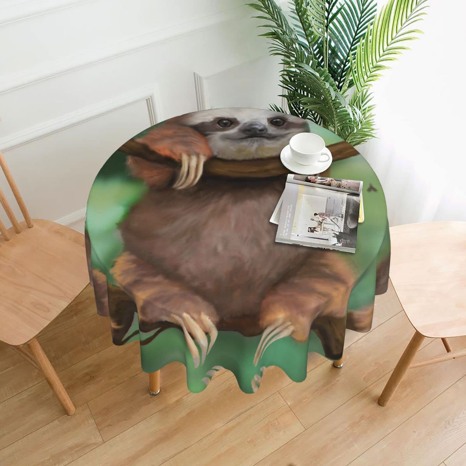 Lawenp Sloth Decorative Round Table Cloths - 60 Inches in Diameter for Buffet Tables, Parties, Holiday Dinners.