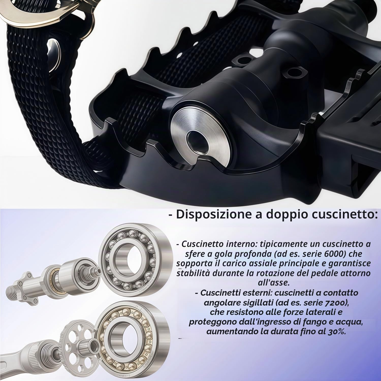 YBEKI Pedali Bici Professionali con Clip e Cinghie | Doppio Cuscinetto Sigillato IP67 | Compatibili Peloton/Spinning/MTB/Strada | | Asse 9/16" Antiscivolo | Spedizione in 24h Italia