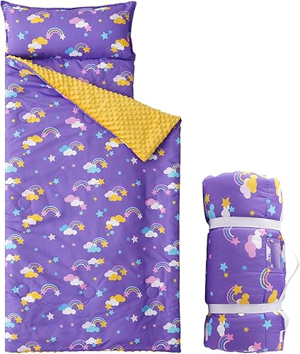 Bunnikins & Clover Tapete para siesta para niños pequeños con almohada extraíble, tapete para siesta para preescolar, fácil de limpiar, para jardín