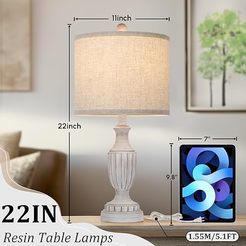 Miniatura 6 de TOBUSA Juego de 2 lámparas de mesa para sala de estar, estilo rústico, vintage, gris, para mesita de noche, lámparas antiguas de escritorio con