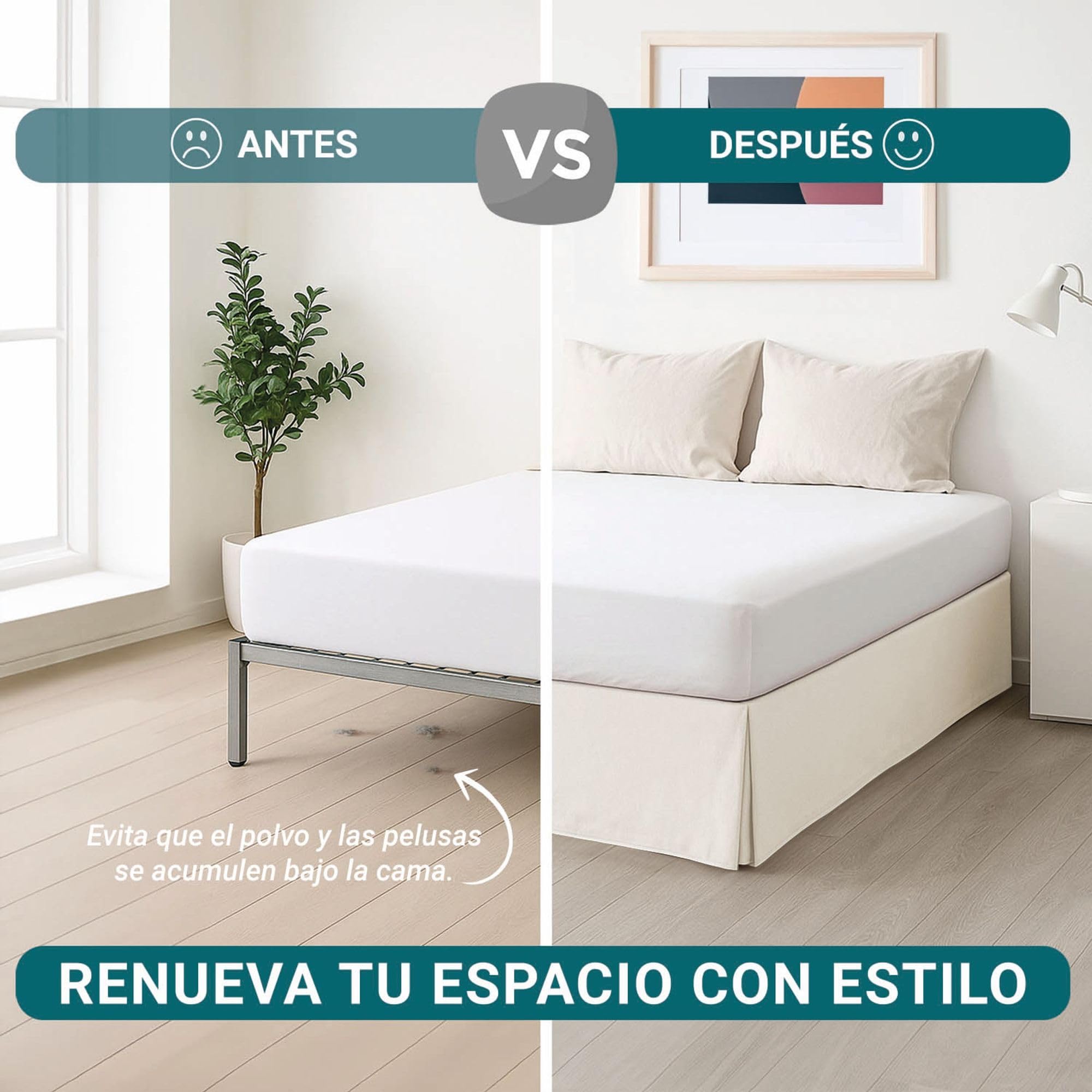 ECOMMERC3 | Cubre Canape Cama 160 Tamaño Faldon Cama 160X190/200 cm - Cubre Canape Color Marfil Ajuste Antideslizante y Transpirable 100% Made in Spain