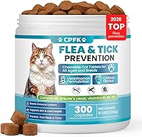 CPFK Chewable Flea & Tick Prevention for Cats - 300 Tablets, All Breeds & Ages, Safe Oral Treatment with Vitamins