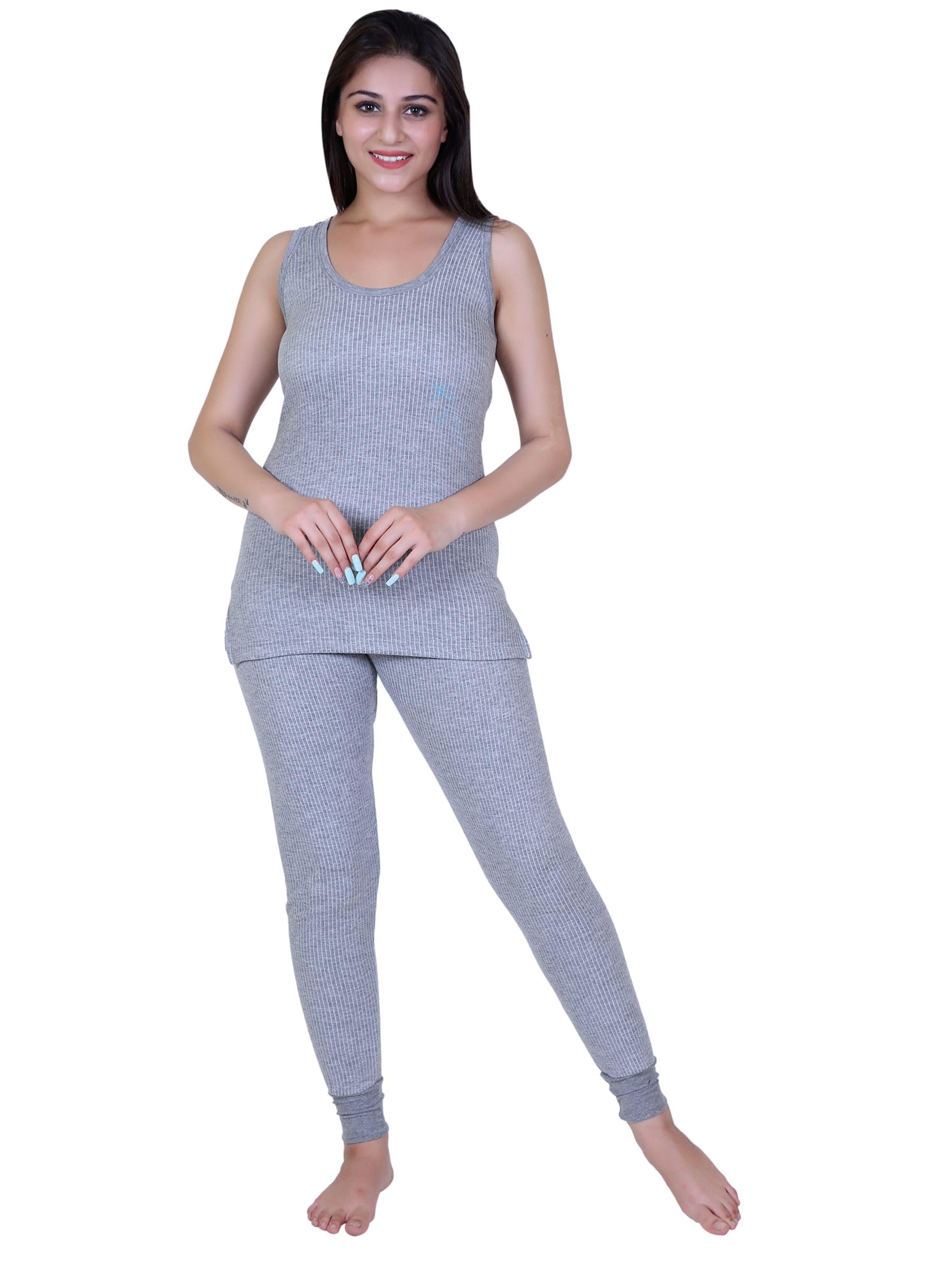 axys Womens Thermal Body Warmer Set | Sleeveless Top & Bottom Set for Women Scoop Neck | Ultra Soft Sleeveless Winter Inner Wear (Pack of 1)(Light Grey, 100/XL)-picture-34