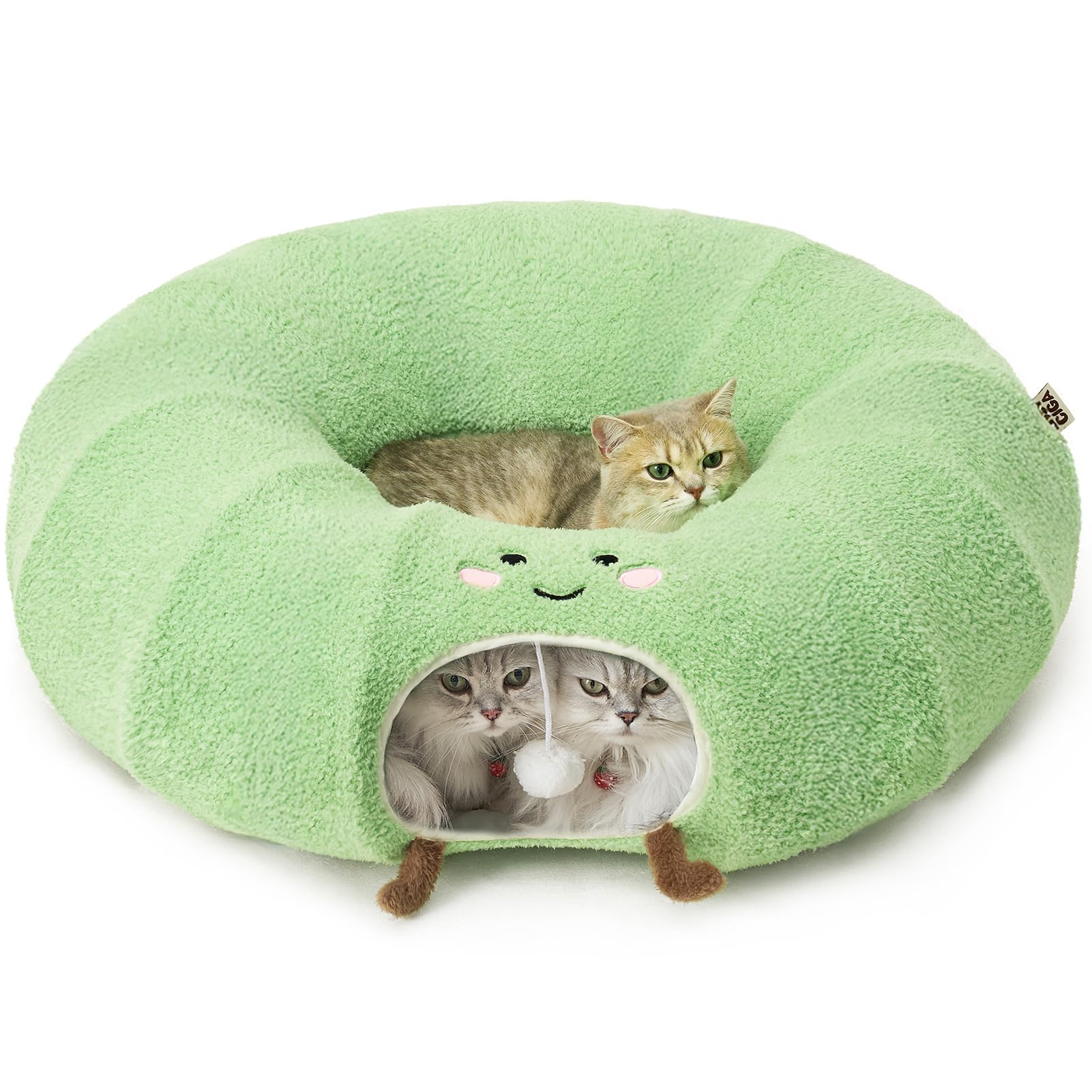 EHEYCIGA Cat Tunnel Bed for Indoor Cats, Cute Cat Donut Toy Tunnel for Small Large Cats with Washable Circle Cushion, Peekaboo Pet Cave Play Tunnel