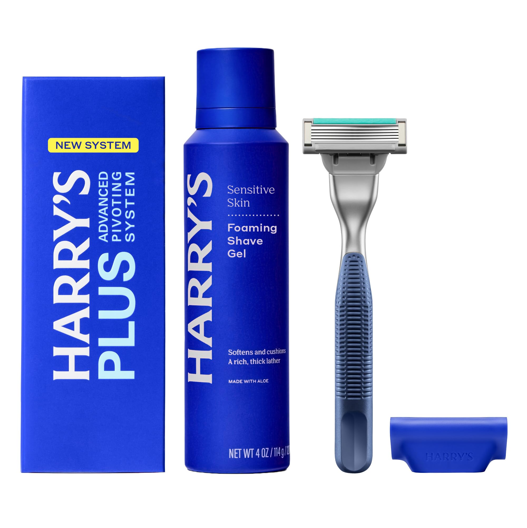 Harrys Plus Shaving Kit for Men - Premium Handle Razor Blade Cartridge Foaming Shave Gel and Travel Blade