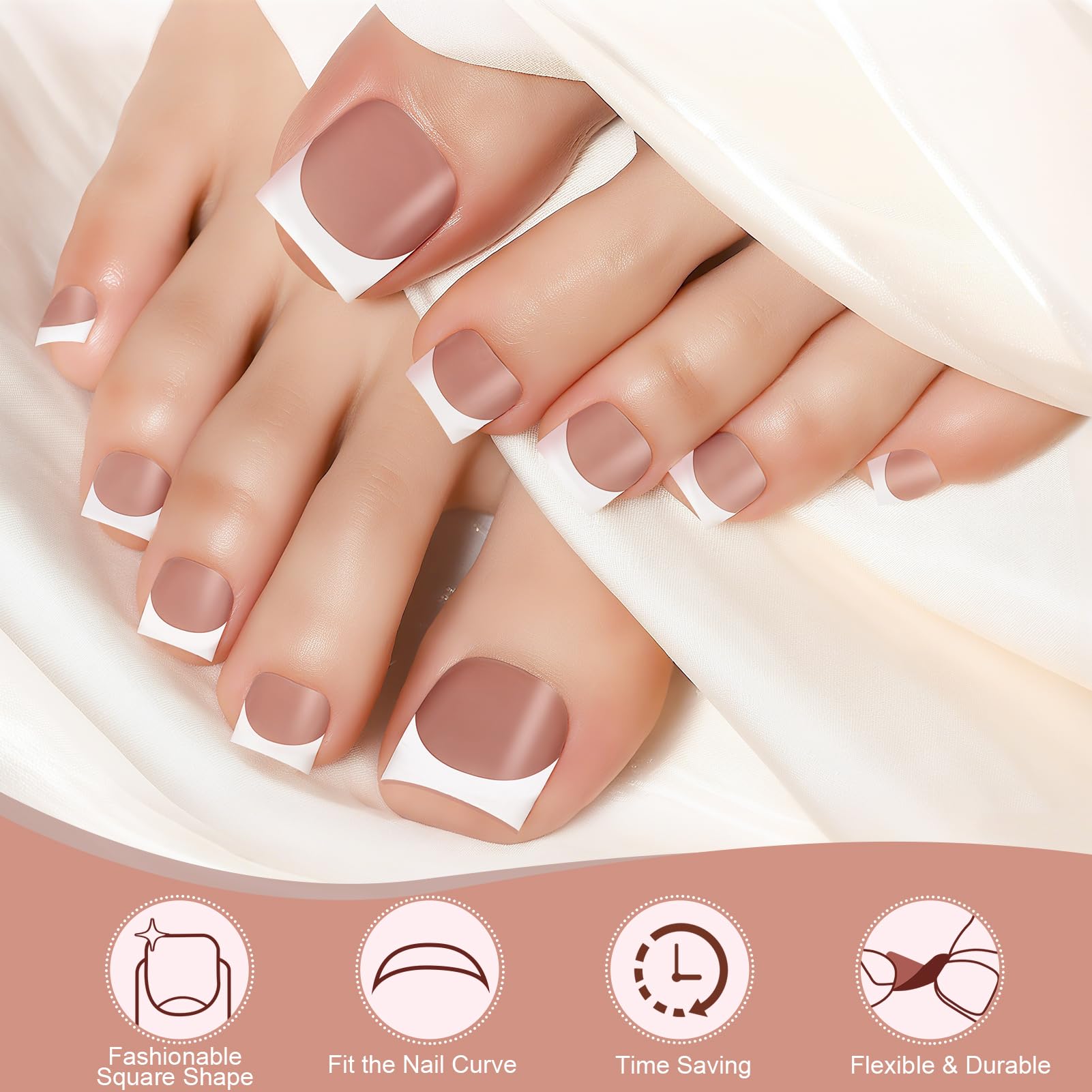 Kiiwah 150pcs French Tip Toe Nails, 15 Sizes Short Sharp Square Toe Nails False, Artificial Stick on Toenails - Image 2