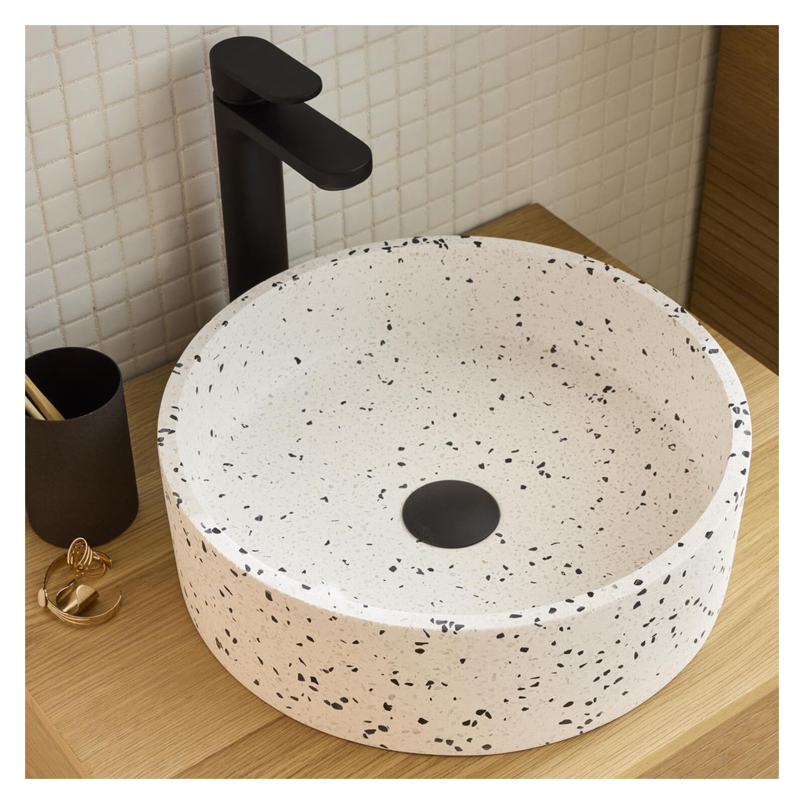 Okrągły umywalka z lastryko biały D38cm Mila