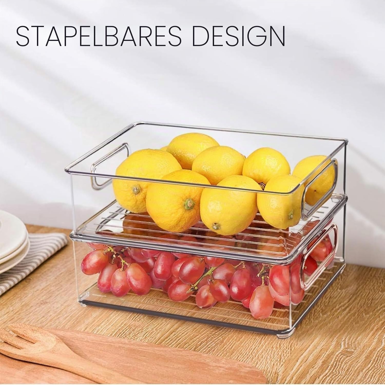 12 Stück Kühlschrank-Organizer-Behälter, 3 Größen, stapelbar, transparent, mit Griffen für Kühlschrank, Gefrierschrank, Regale, Schublade, Behälter, Snack-Organizer für Zuhause und Küche
