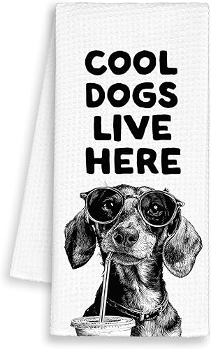 Miniatura 12 de Divertidas toallas de cocina con diseño de perro Yorkshire Terrier, Cool Dogs Live Here, regalo para los amantes de los perros, Navidad, gafas de