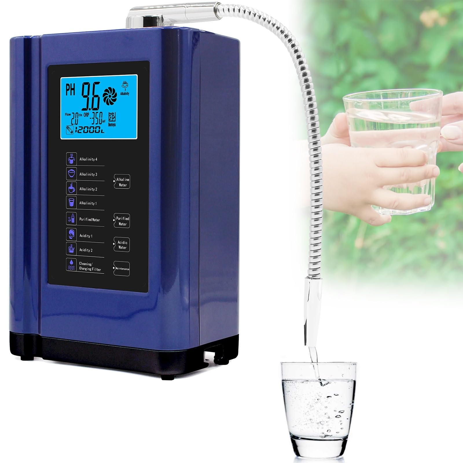 Macchina Ionizzatore e purificatore Acqua alcalina,Acqua acida alcalina PH 3.5-10.5, autopulente, Filtro per Acqua Potabile alcalina acida Domestica,(Blue)