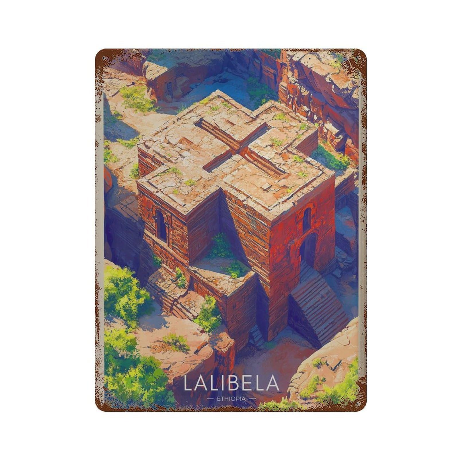 xiaoxiaoshen Lalibela Ethiopia Travel Stone Churches Wall Decor Art Metal Tin Poster Modern Home Decor Art Home Bar Shop Decorations Vintage Sign 40x30cm
