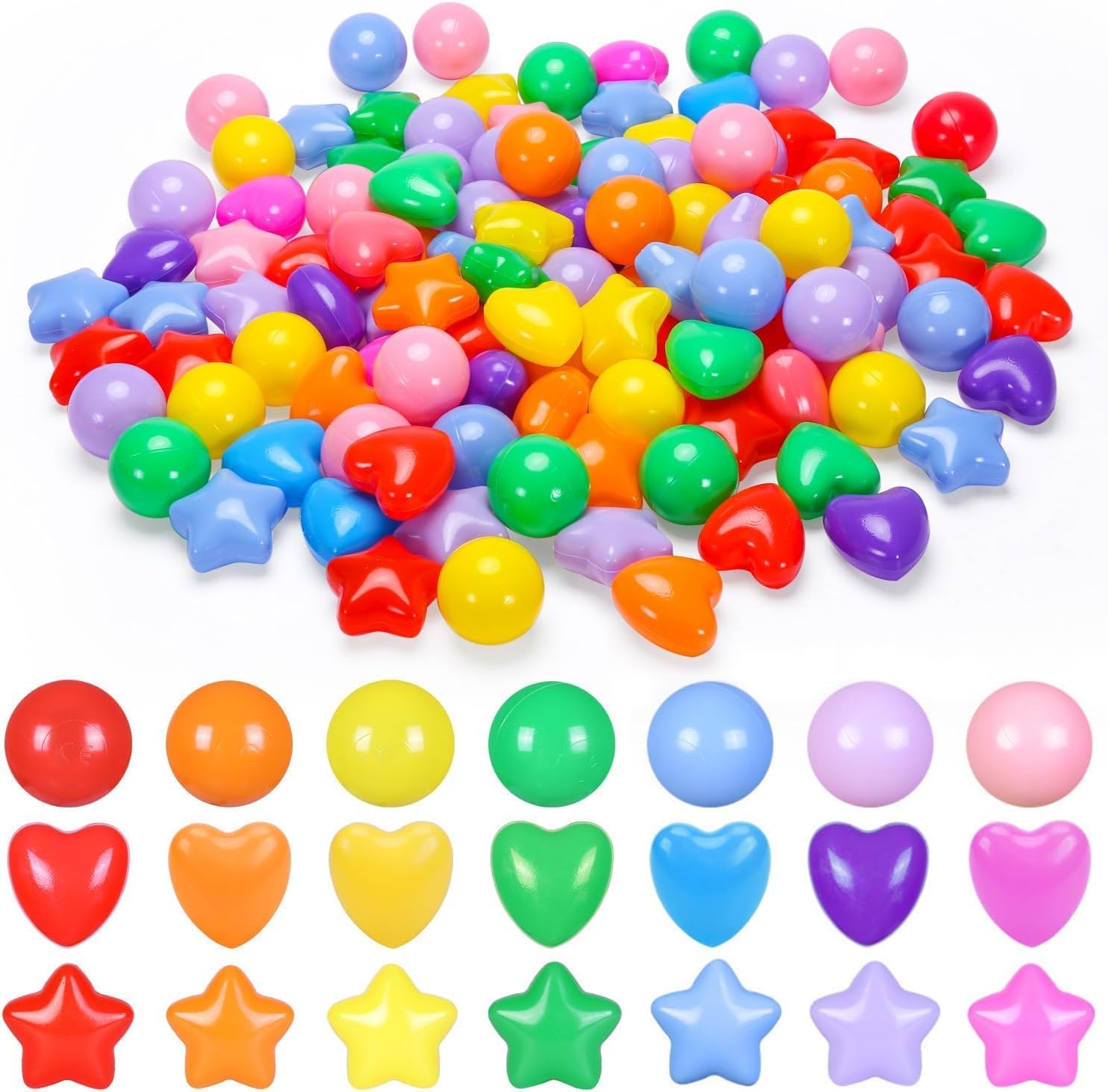 Ball Pit Balls Pack of 100 200 500 - Star and Round Set BPA Free Phthalate Free Non-Toxic Crush Proof Play Balls Soft Plastic Balls for Toddlers Baby Kids Birthday Pool Tent Party 7colors 500 balls