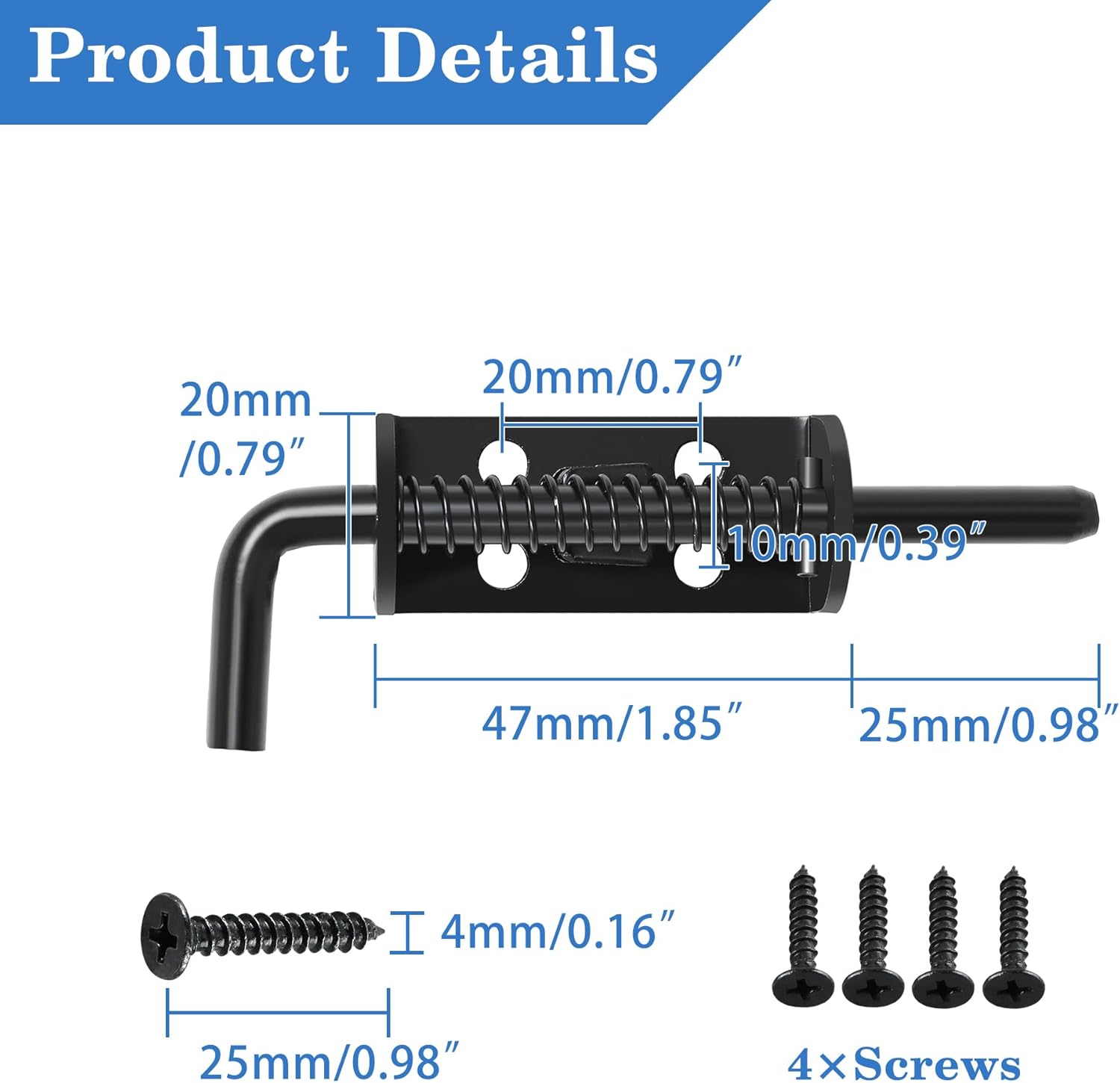 Spring Loaded Latch Bolt, 3 Inch Heavy Duty Barrel Bolt Thickened Sliding Door Lock for Interior Door Front Door Toilet Door Barn Door Fence Door Garage Door Pet Room