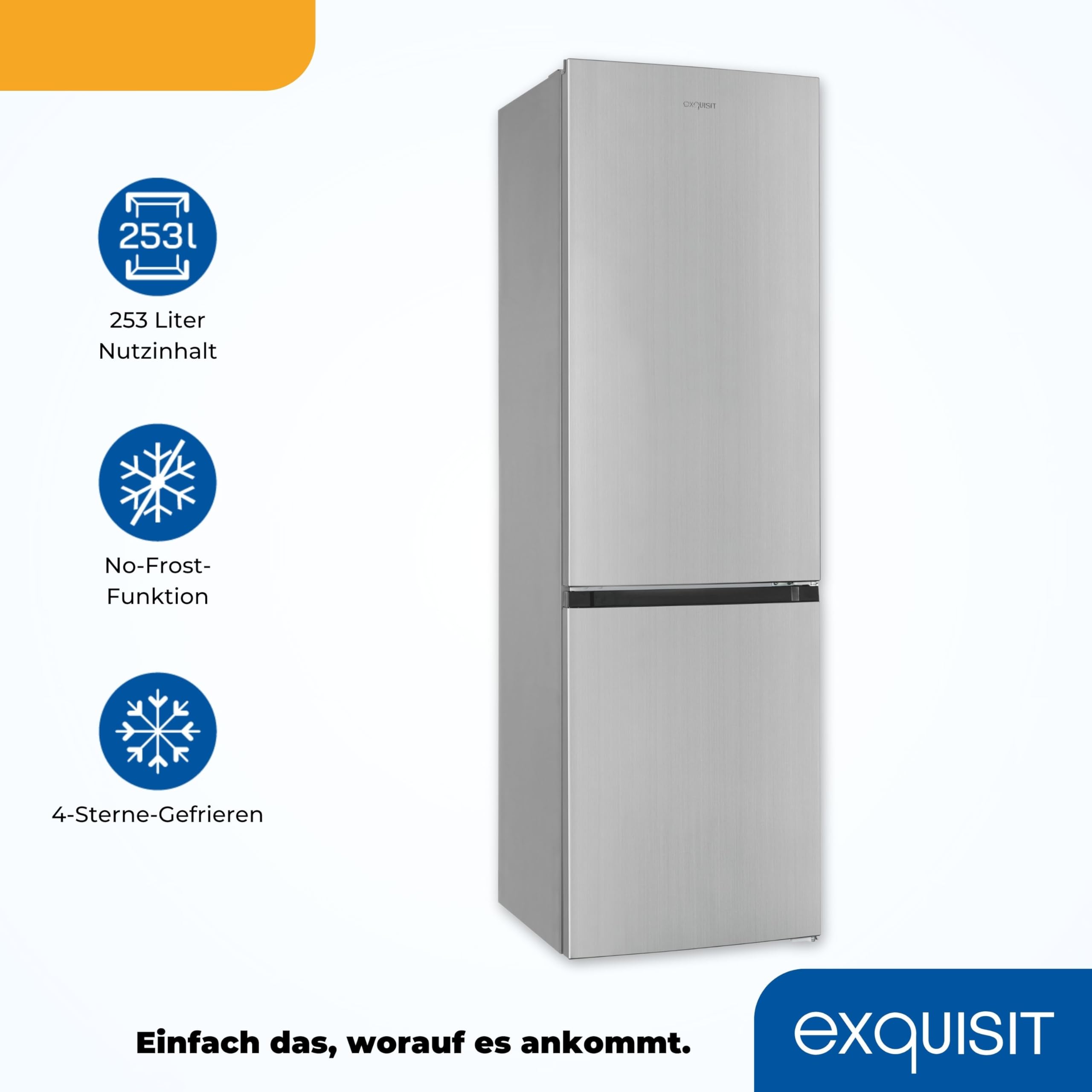 Exquisit Kühl-Gefrierkombination No-Frost 253 L, Inox, Klasse C