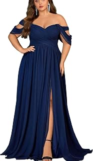 VOUIAO Plus Size A-Line Chiffon Maxi Dress - Sleeveless Wedding Guest Bridesmaid Prom Evening Gown