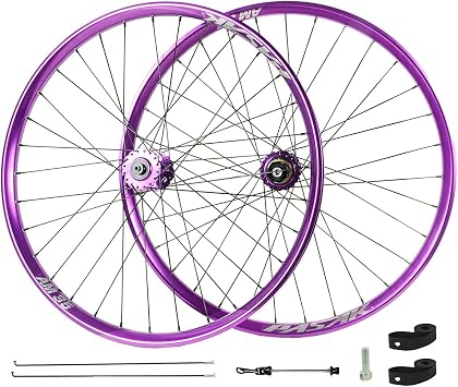DH/AM/Mountain Bike Wheelset 24/26/27.5/29 Inch Aluminum Alloy Dirt Jump Bike Wheels 32H Disc Brake QR Front Locking Screws Rear Hubs for 8/9/10/11/12 Speed Cassette