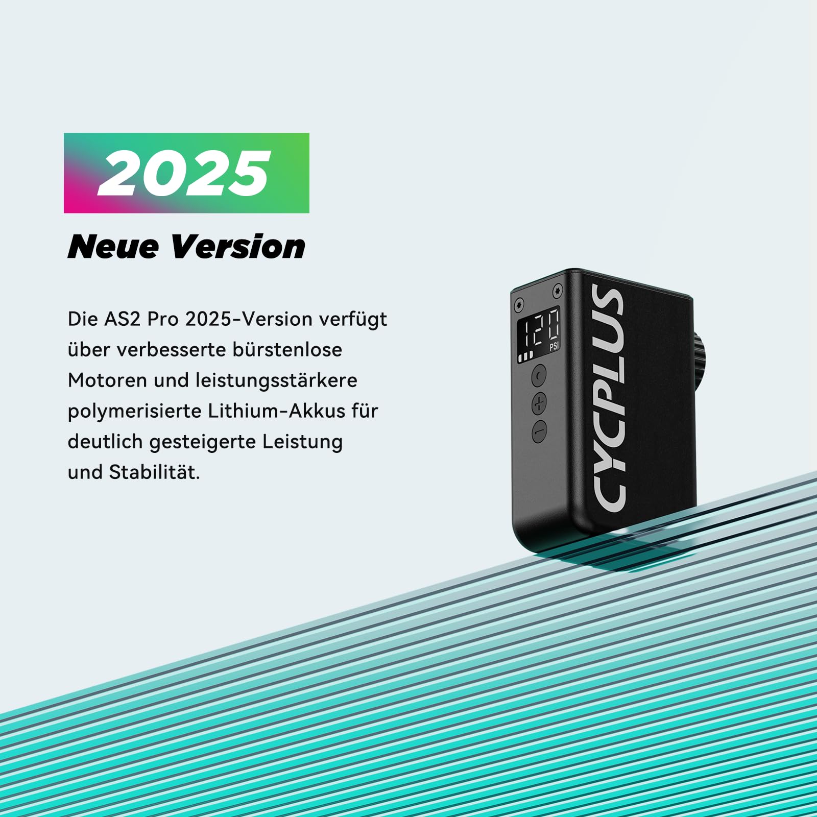 CYCPLUS AS2 PRO Tiny Fahrradpumpe mit Manometer, max 120 PSI Elektrofahrradpumpe, automatische Abschaltung, mit Presta- und Schrader-Ventil für E-Bike, Mountainbike, Citybike und Rennrad(2025 Version)