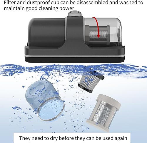 Miniatura 4 de Madebut Aspiradora de cama, aspiradora de colchón profundo de 2 velocidades con 3 filtros, potente aspiradora inalámbrica de 12 Kpa, luz UV,