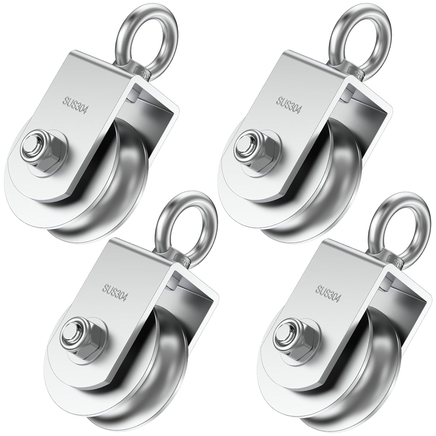 U Type Swivel Pulley Block, 304 Stainless Steel Pulleys for Wire Rope Cable Lifting, DIY Gym Equipment Part, Clothesline, Hoist - Waterproof Sturdy 360 Degree Rotating Wheel (68 mm, 4)