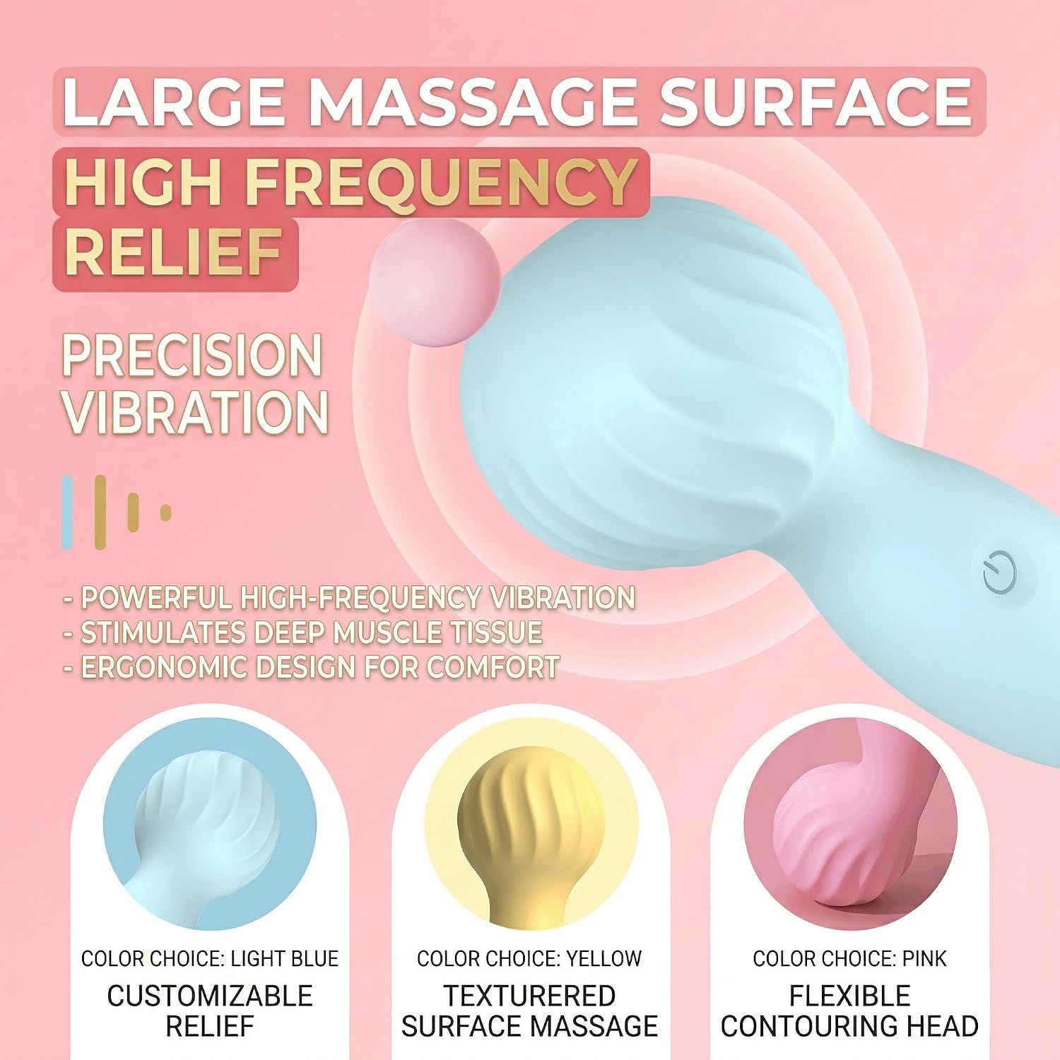 VibeHeat Handheld Deep Tissue Massager, 12 Vibration Modes, Portable Rechargeable Muscle Relaxation Device for Neck, Back, Shoulder & Leg Relief, 500mAh Waterproof Design