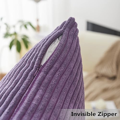 Miniatura 4 de Home Brilliant - Almohadas decorativas moradas de pana a rayas sólidas de terciopelo de pana para sofá, cama, 20 x 20 pulgadas  50.8 x 50.8 cm.,