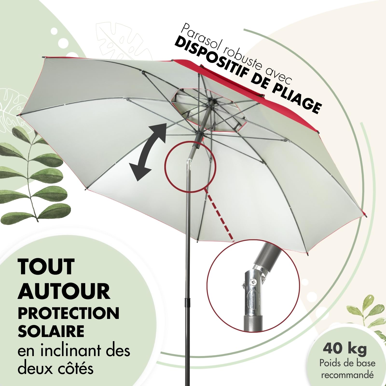 Doppler Derby Windprofi Bleu - Parasol Plage et Balcon Valve Vent Protection UV Reglable Hauteur Pliable