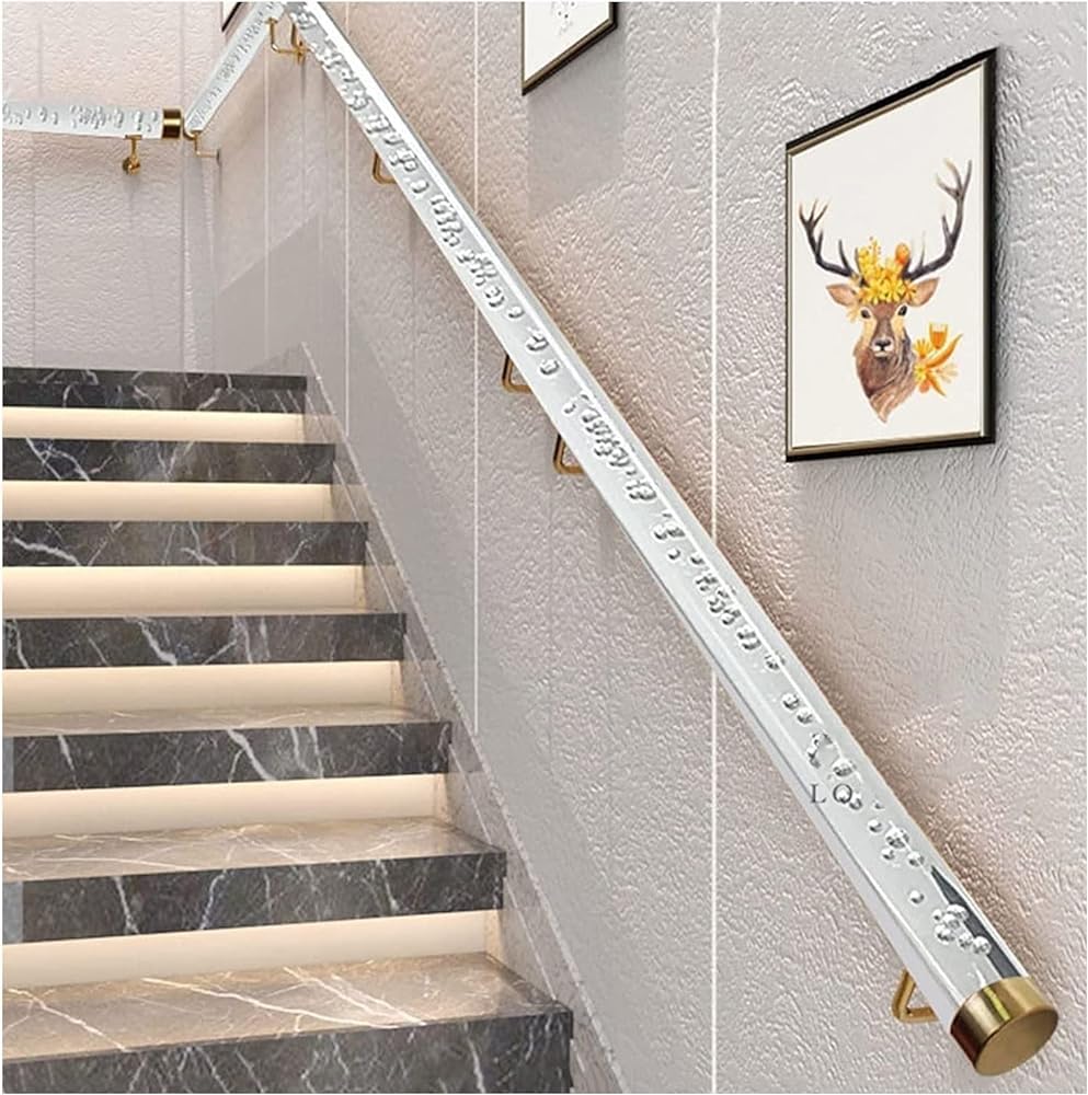 GLDYTVF Clear Acrylic Stairs Handrail Banister，Wall Mount Support Hand Rail - Non-Slip Transparent Crystal Indoor Railing Grab Bar，Complete Kit(Size:50cm(1.6ft),Color:Gold Hook)