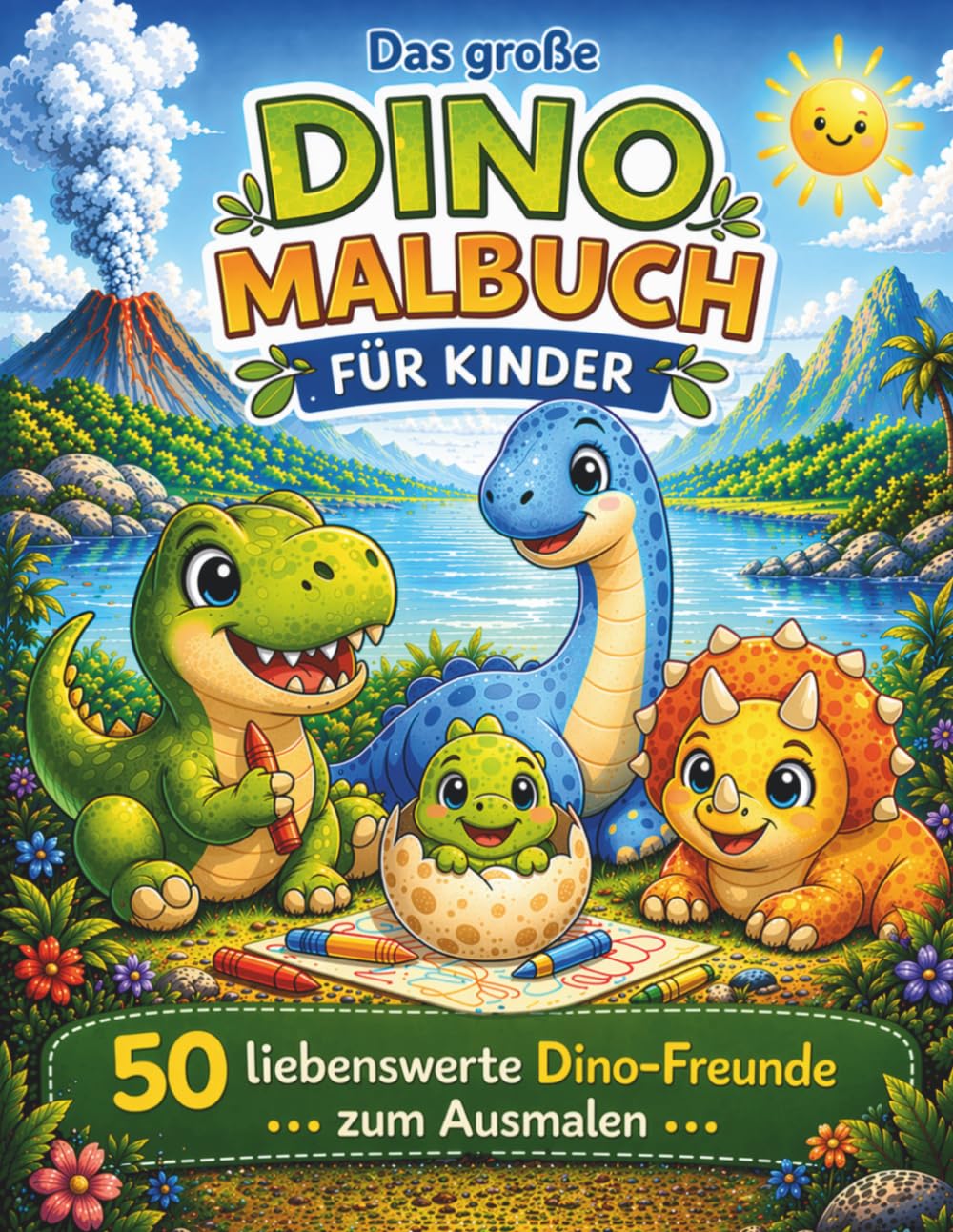 Das große Dino Malbuch für Kinder - 50 liebenswerte Dino-Freunde zum Ausmalen: Für kleine Dino-Fans ab 4 Jahren