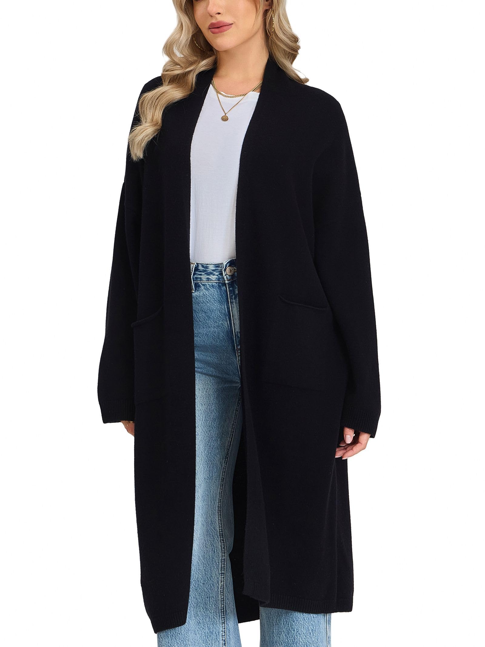 Womens Long Cardigan Sweaters - 100 Merino Wool Cozy Open Front Sweater for Women with Pockets Warm Knit