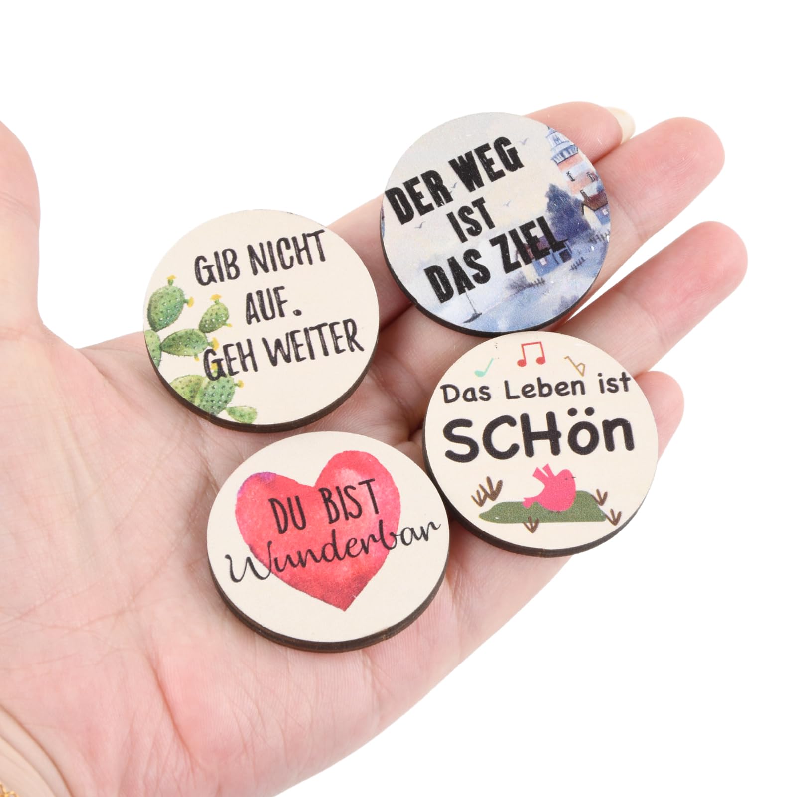 Lot De 24 Porte-bonheur En Bois Avec Dictons Inspirants - Disques De 4 Cm - Pour Motivation, Décoration De Table, Cadeau Examen, Noël, Rentrée Scolaire