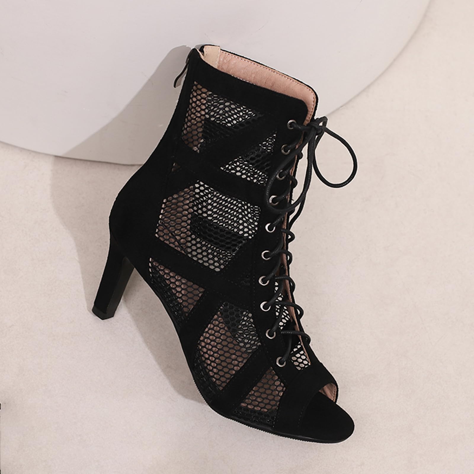 Bottes De Danse en RéSille,Peep Toe Talons à Lacets,Bottines De Danse Latine à Lacets,Conception en Net,Lacets RéGlables,Peut êTre Utilisé Aussi Bien à L'IntéRieur Qu'à L'ExtéRieur