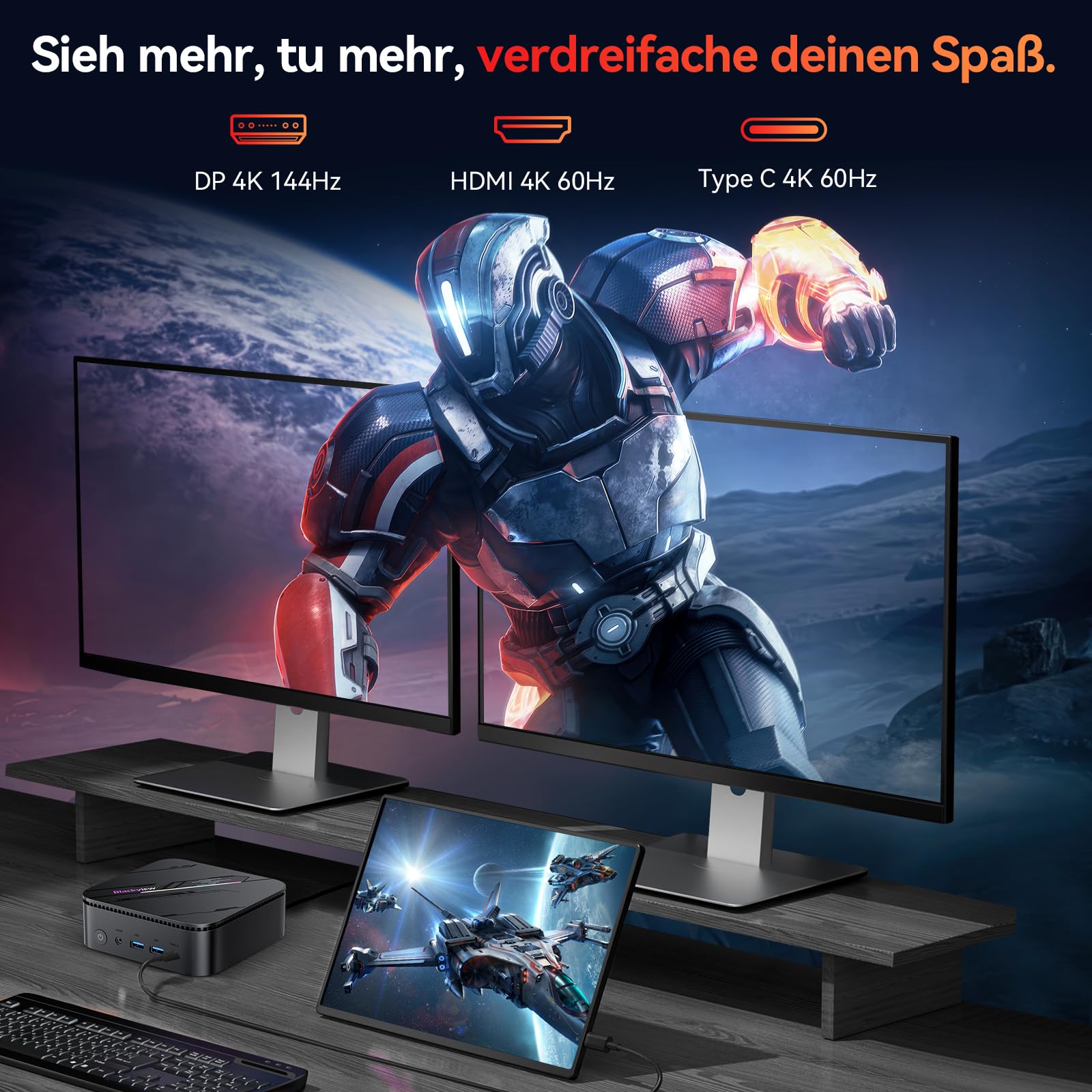 Blackview Mini PC MP100Pro Intel i5-12450H(Stärker als R5 7430U), 16GB RAM & 512GB SSD Win 11 Pro, 8K Triple Display, 3-Jahren-Garantie, 6X USB 3.2, Mini Desktop Computer für Büro/Schule/Heim