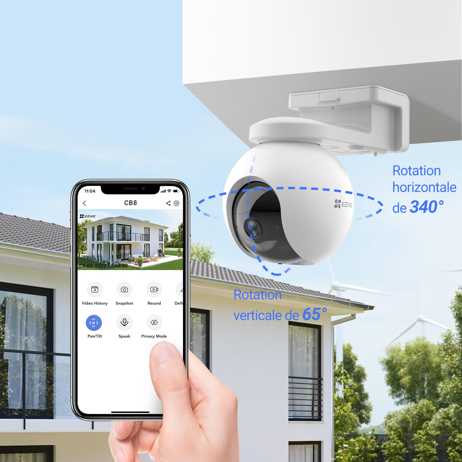 EZVIZ CB8 KIT 2K Caméra Surveillance WiFi Extérieure sans Fil, Solaire, Batterie 10400mAh, Suivi Intelligent, Détection de Personne, Vision Nocturne Couleur, Audio Bidirectionnel, Sirère, Type C