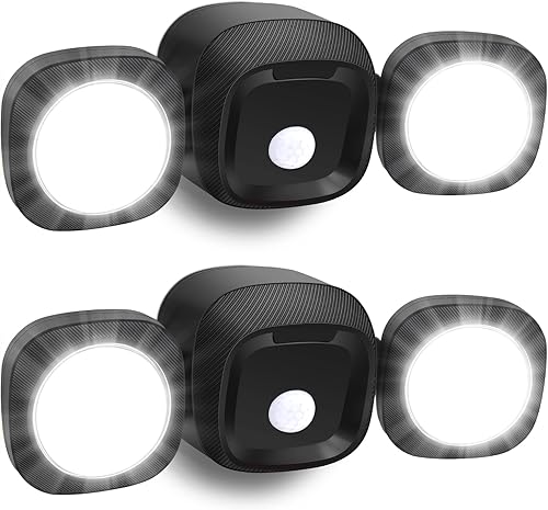 Paquete de 2 luces LED inalámbricas con sensor de movimiento que funcionan con pilas, luces de inundación LED inalámbricas con detector - Luz de