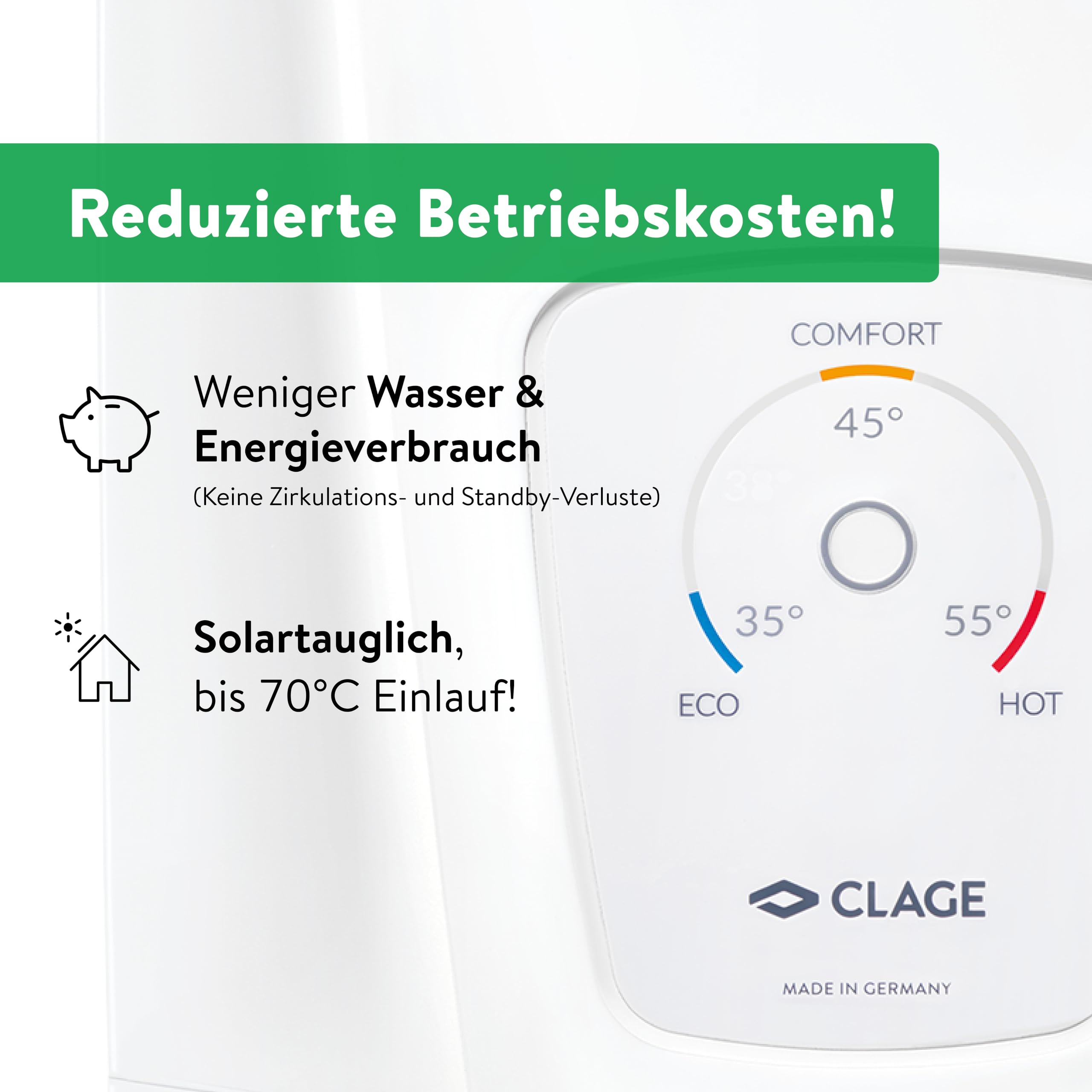 CLAGE DLX24 Next elektronisch geregelter Durchlauferhitzer, Bad/Gruppenversorgung, 24 kW 400V, Temperaturwahl 35, 45 oder 55°C, energiesparend, VDE-GS geprüft, 3200-36224 [Energieklasse A]