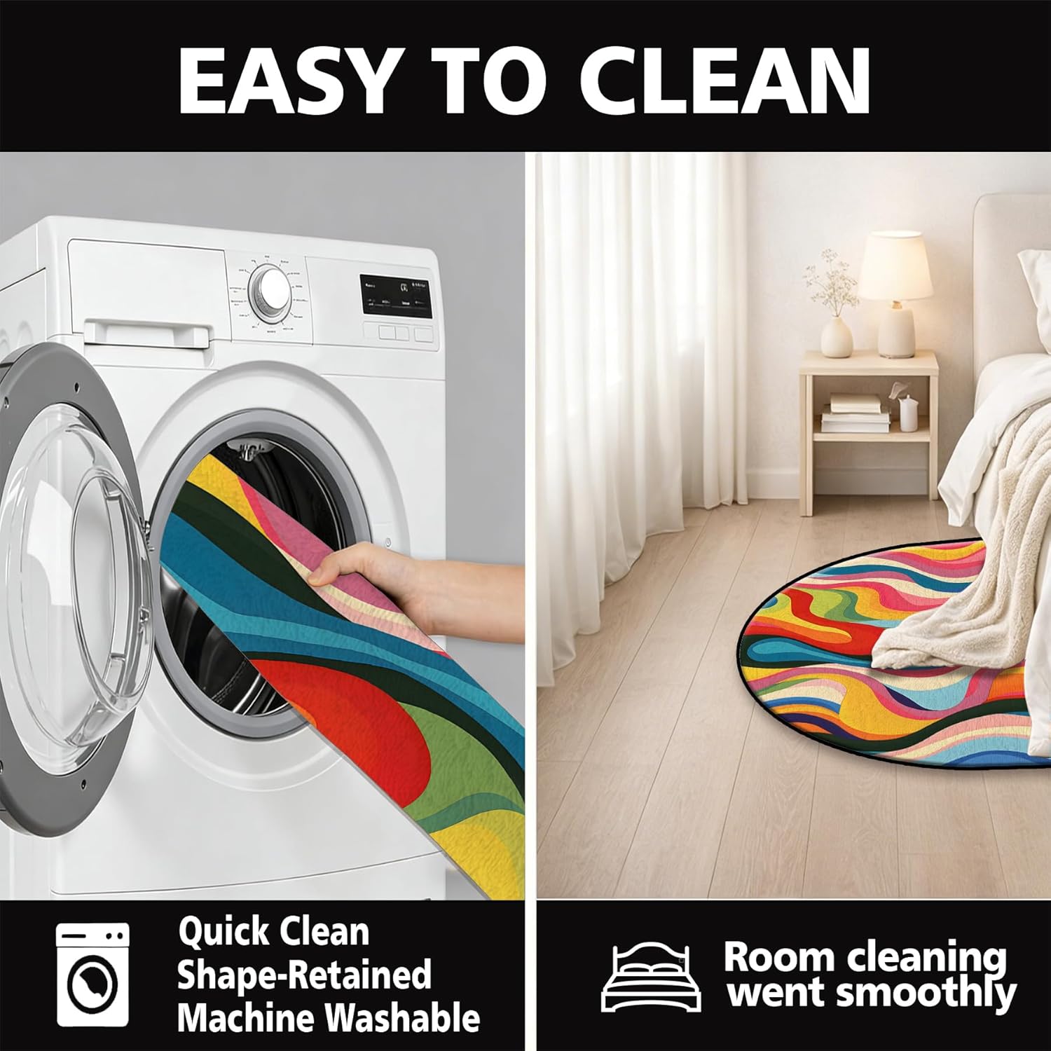 Area Rug Washable Entryway Rug,Soft Non-Slip Half Circle Doormat for Kitchen Bedroom Lightweight Semicircular Area Rugs (Colorful, 24x36 inch)