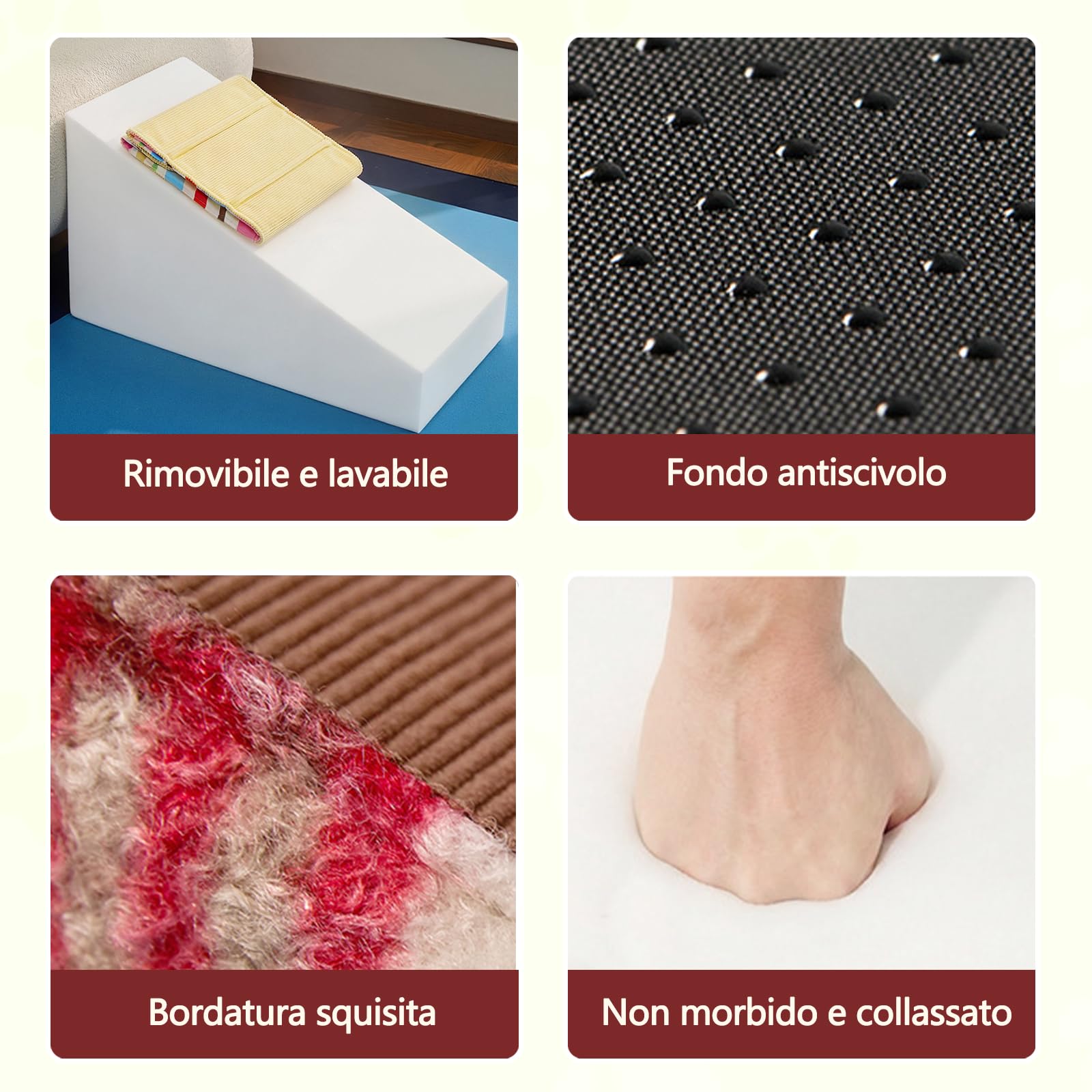 Galatée Scaletta Per Animali Domestici Con Rivestimento Rimovibile e Lavabile, Spugna Antiscivolo Ad Alta Densità, Adatta a Cani e Gatti(Marrone a Quattro Fasi)