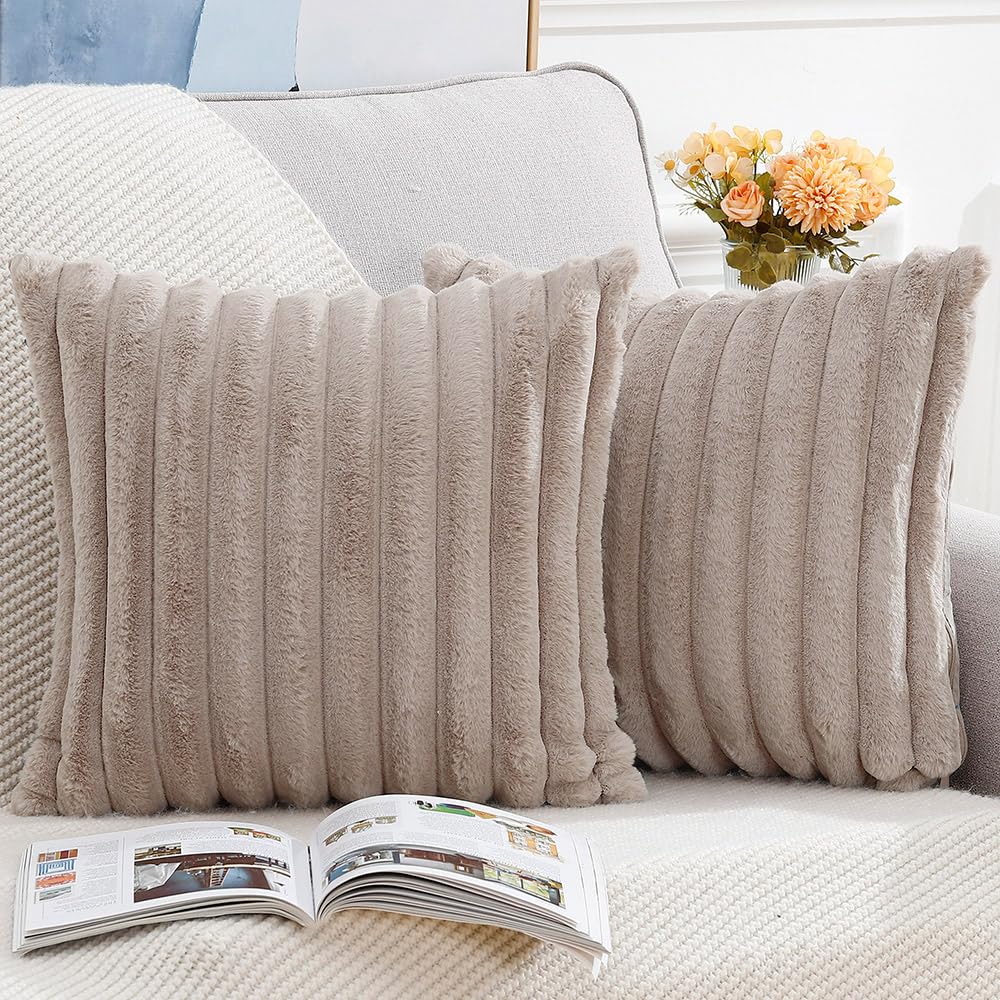 Madizz Set of 2 Faux Fur Decorative Cushion Covers 26x26 inch, 65x65 cm - Image 2