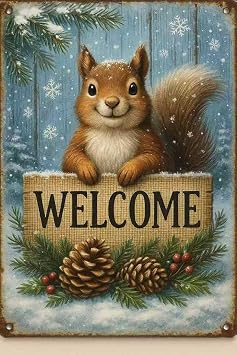 Welcome Vintage Metal Tin Signs Funny Squirrel Signs Gifts winter christmas decor for Home 8 X 12 Inch